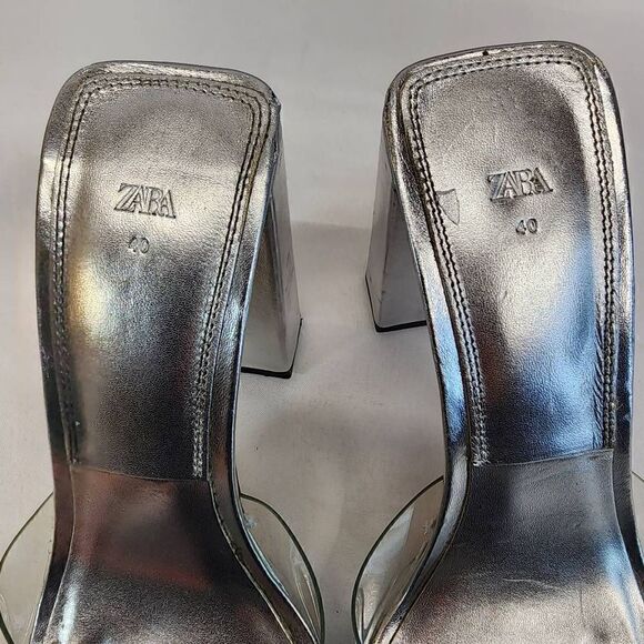 Zara Clear Platform Chucky Heels Women Size 9.5UD 40EU Metallic Sliver Retro - Picture 7 of 12